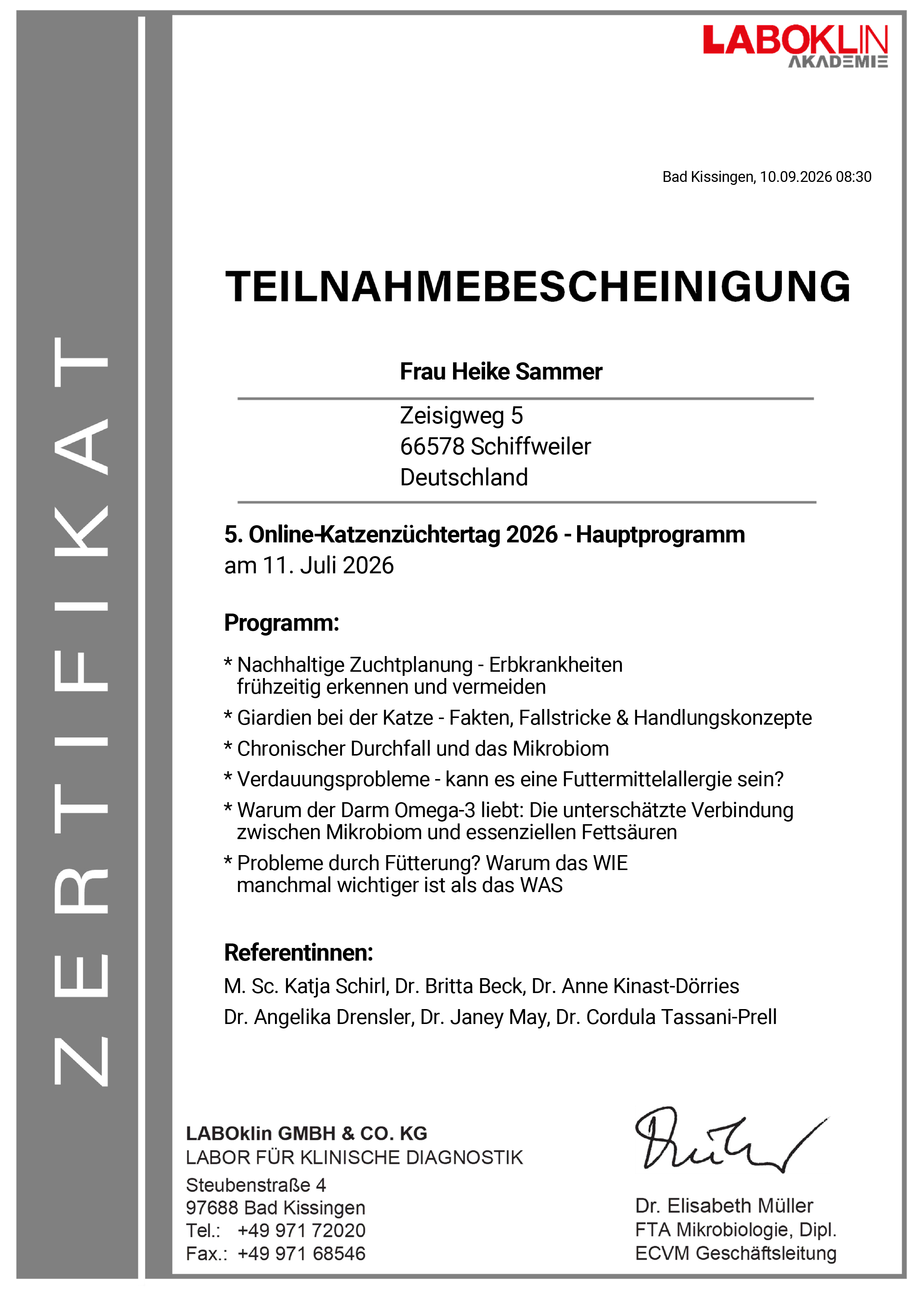 5. Onlinezüchtertag Laboclin Hauptprogramm 5. Onlinezüchtertag Laboclin Hauptprogramm